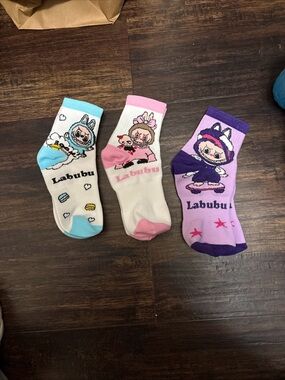 Labubu Women's Cute Character Crew Socks - Pink, Blue, Purple (3-Pack)